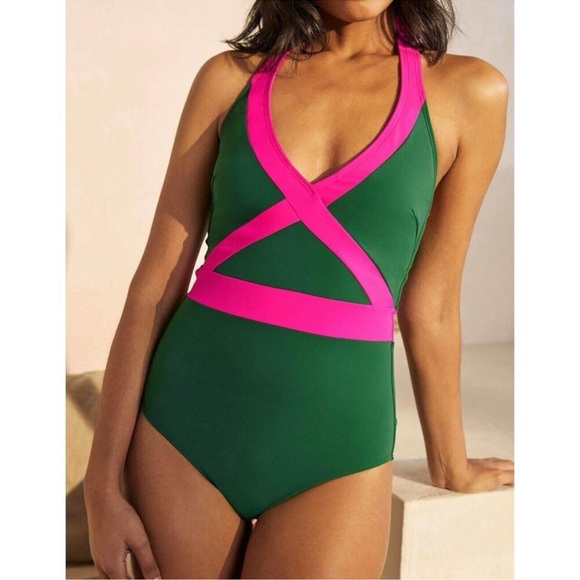 Boden Other - Boden Kefalonia Green and Pink Halter neck one piece swimsuit size 10 regular